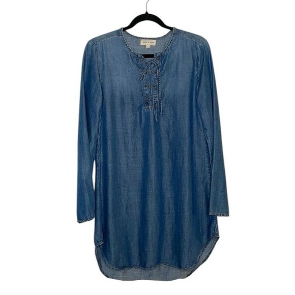 Cloth & Stone by Anthropologie Blue Lace Up Chambray Shift Dress - Picture 1 of 6
